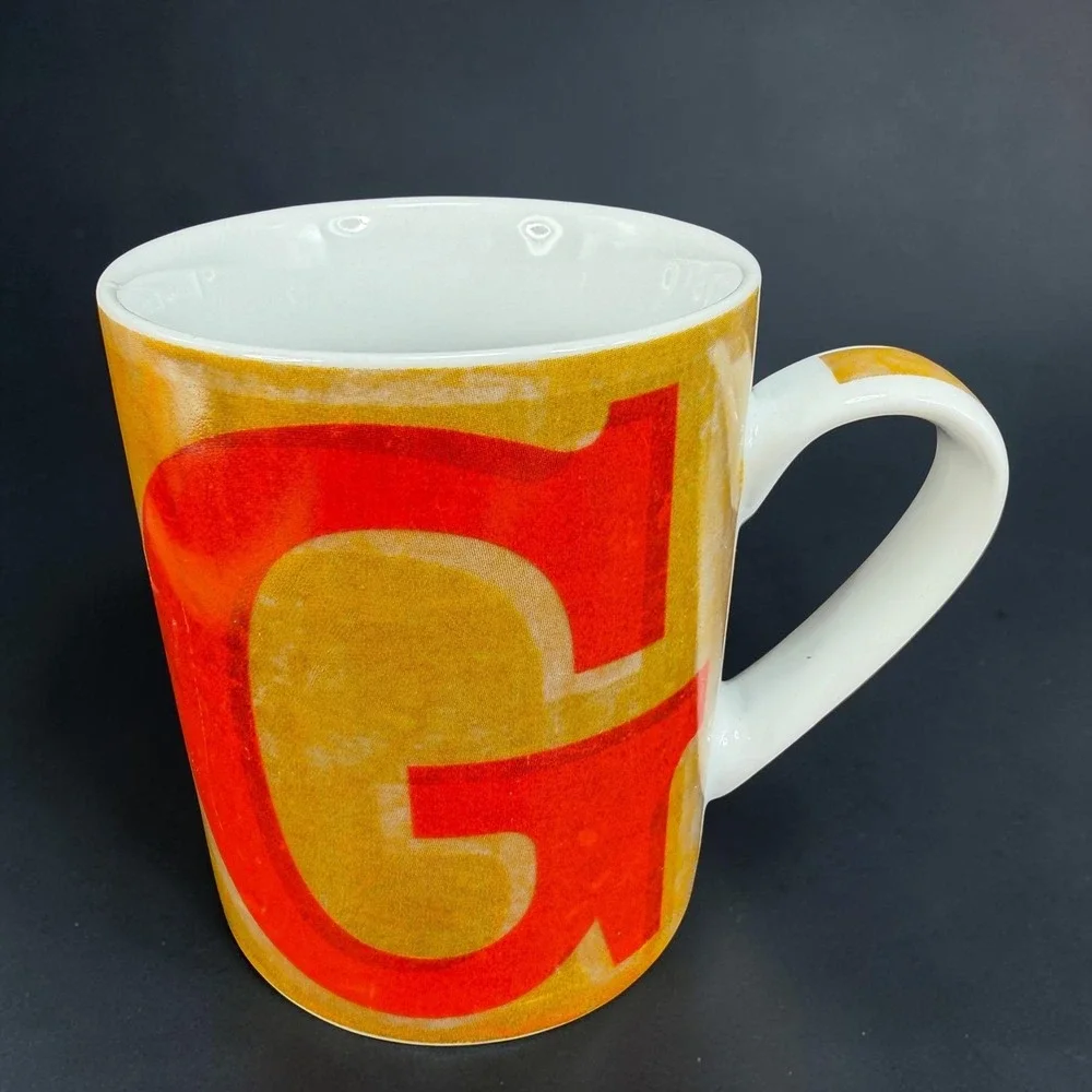 Pier 1 Porcelain Letter G Coffee Mug‎ Red Yellow Orange Monogram Initial Cup